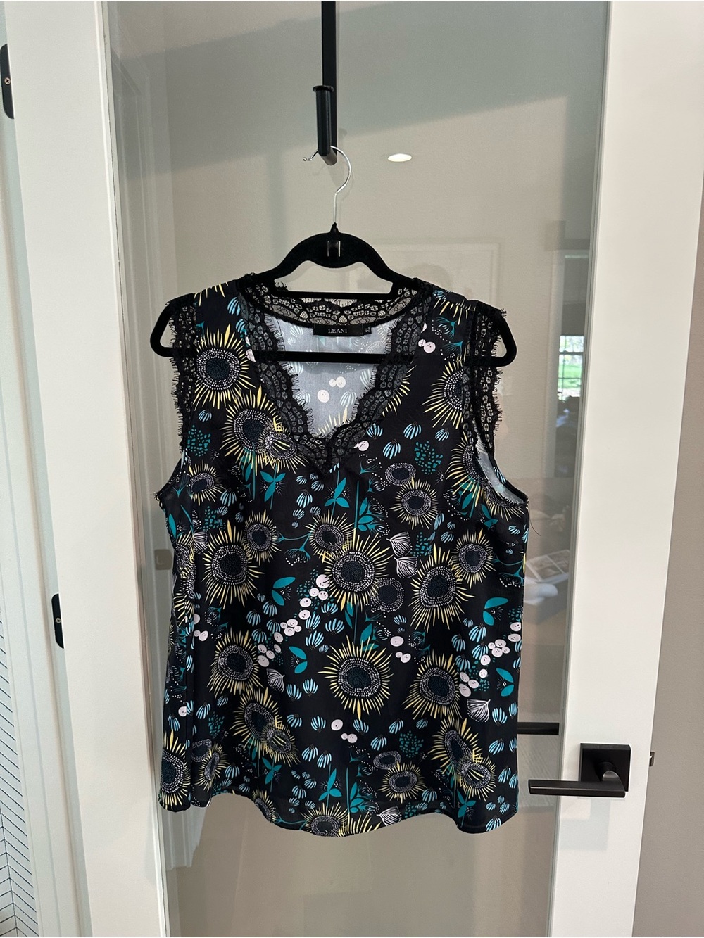 Floral Lace-Trim Black Tank